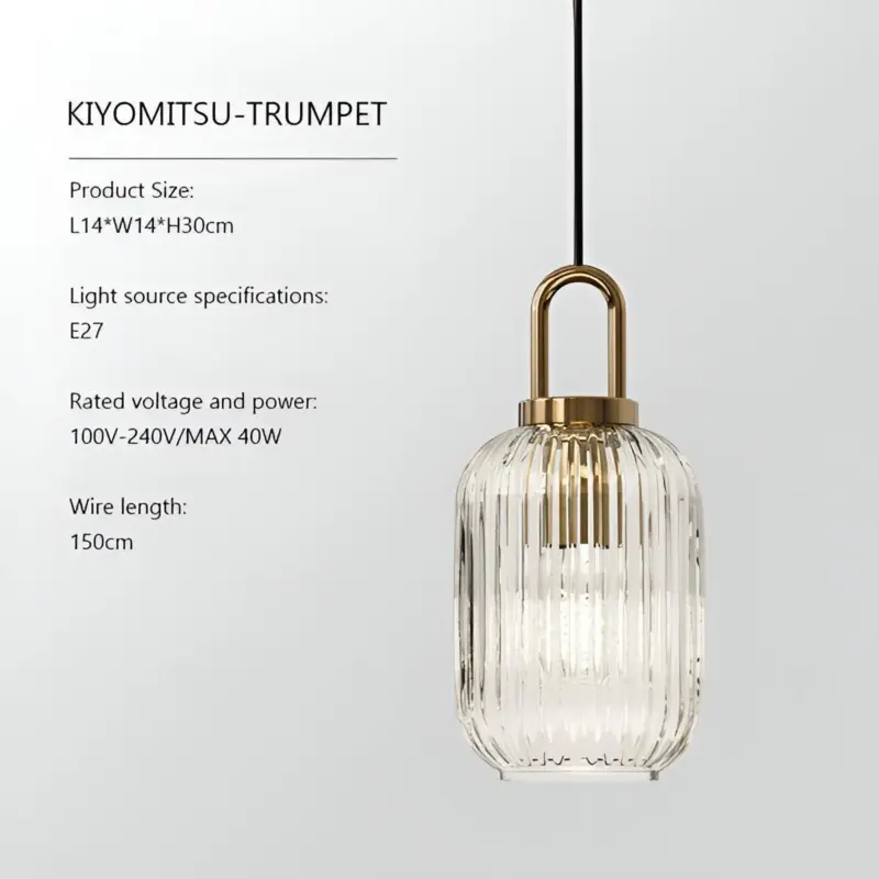 ClaChic Hanging Lamp White Gold Nordic Ribbed Glass Pendant Light tag1