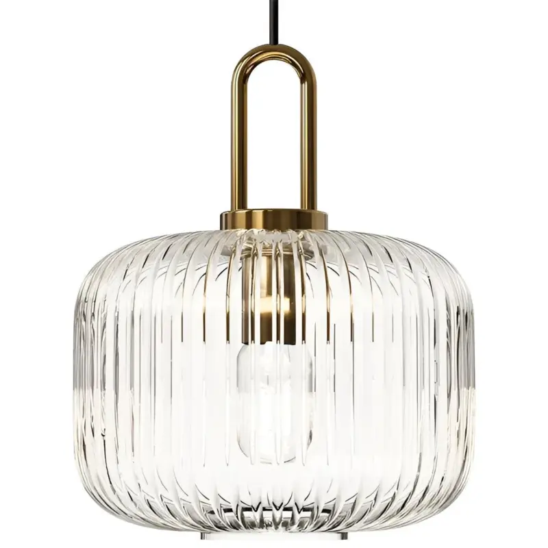 ClaChic Hanging Lamp White Gold Nordic Ribbed Glass Pendant Light tag1