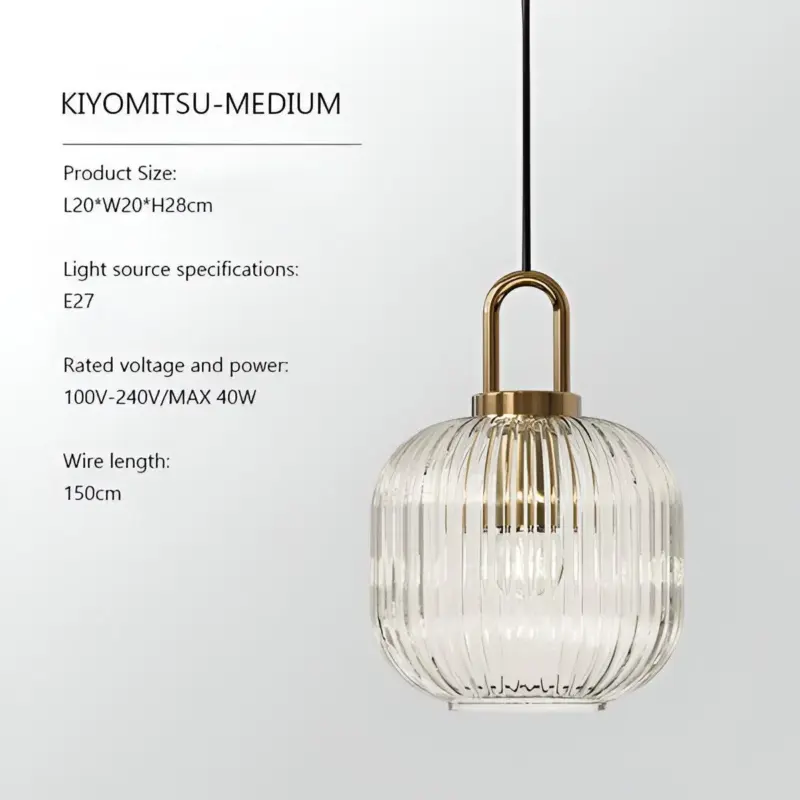 ClaChic Hanging Lamp White Gold Nordic Ribbed Glass Pendant Light tag1