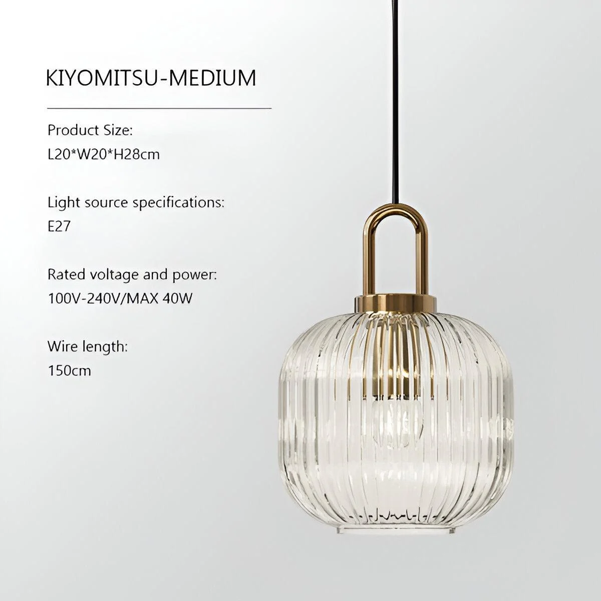 ClaChic Hanging Lamp - White & Gold Nordic Ribbed Glass Pendant Light -  - #tag1#