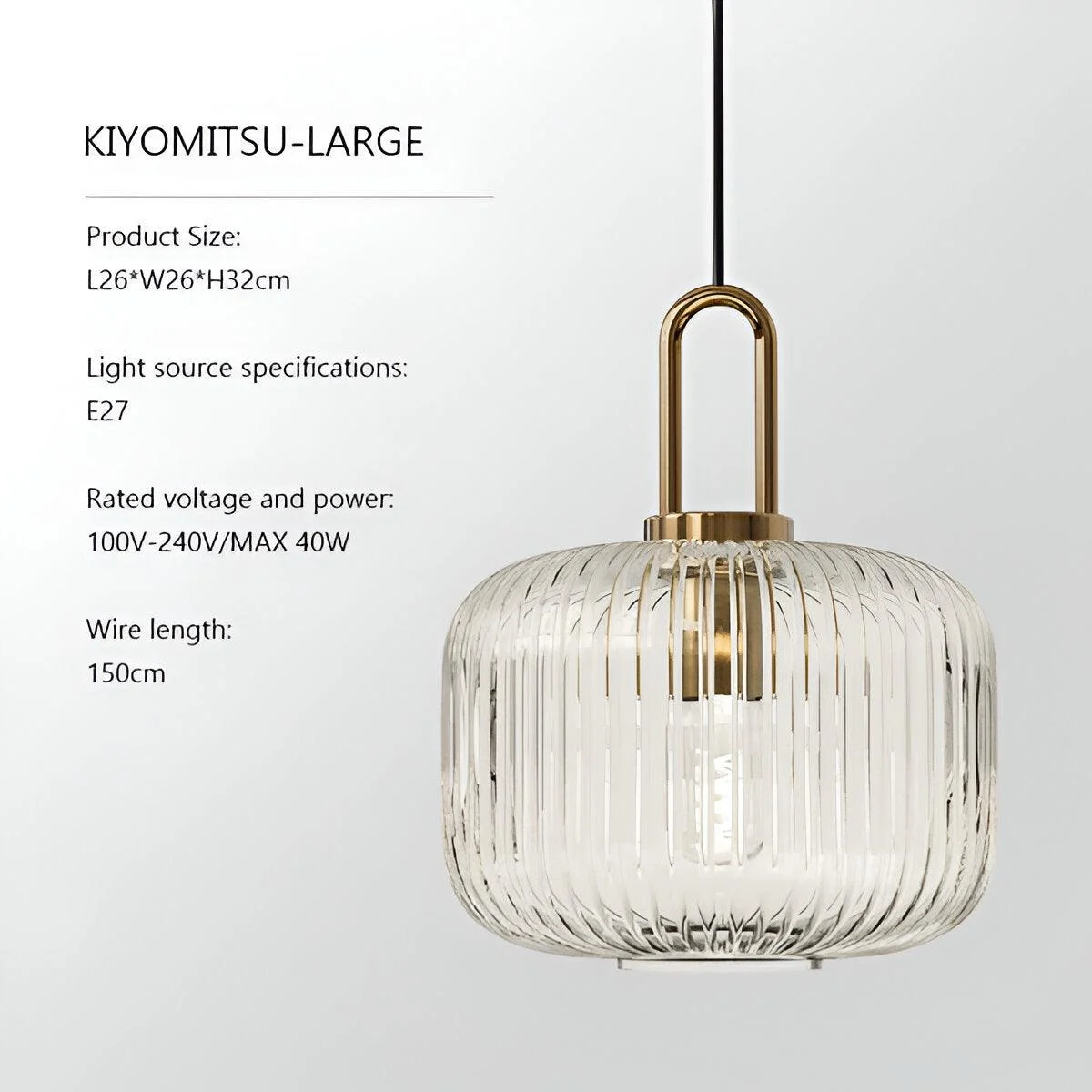 ClaChic Hanging Lamp - White & Gold Nordic Ribbed Glass Pendant Light -  - #tag1#