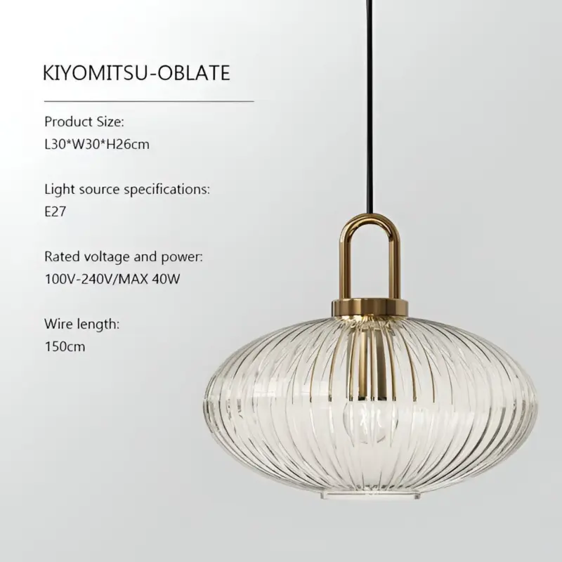 ClaChic Hanging Lamp White Gold Nordic Ribbed Glass Pendant Light tag1
