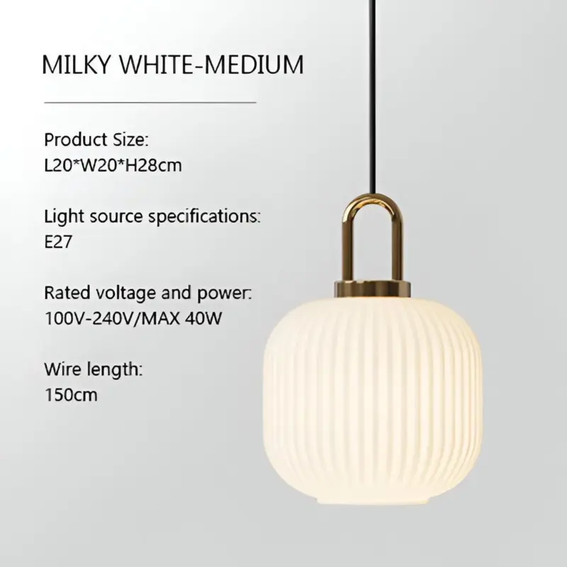 ClaChic Hanging Lamp White Gold Nordic Ribbed Glass Pendant Light tag1