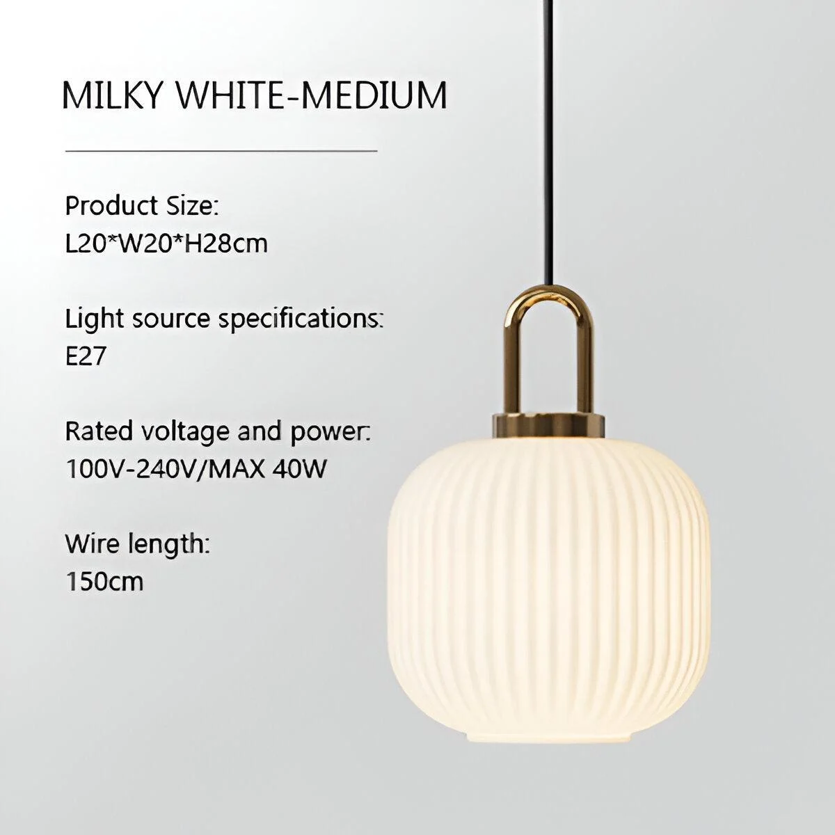 ClaChic Hanging Lamp - White & Gold Nordic Ribbed Glass Pendant Light -  - #tag1#