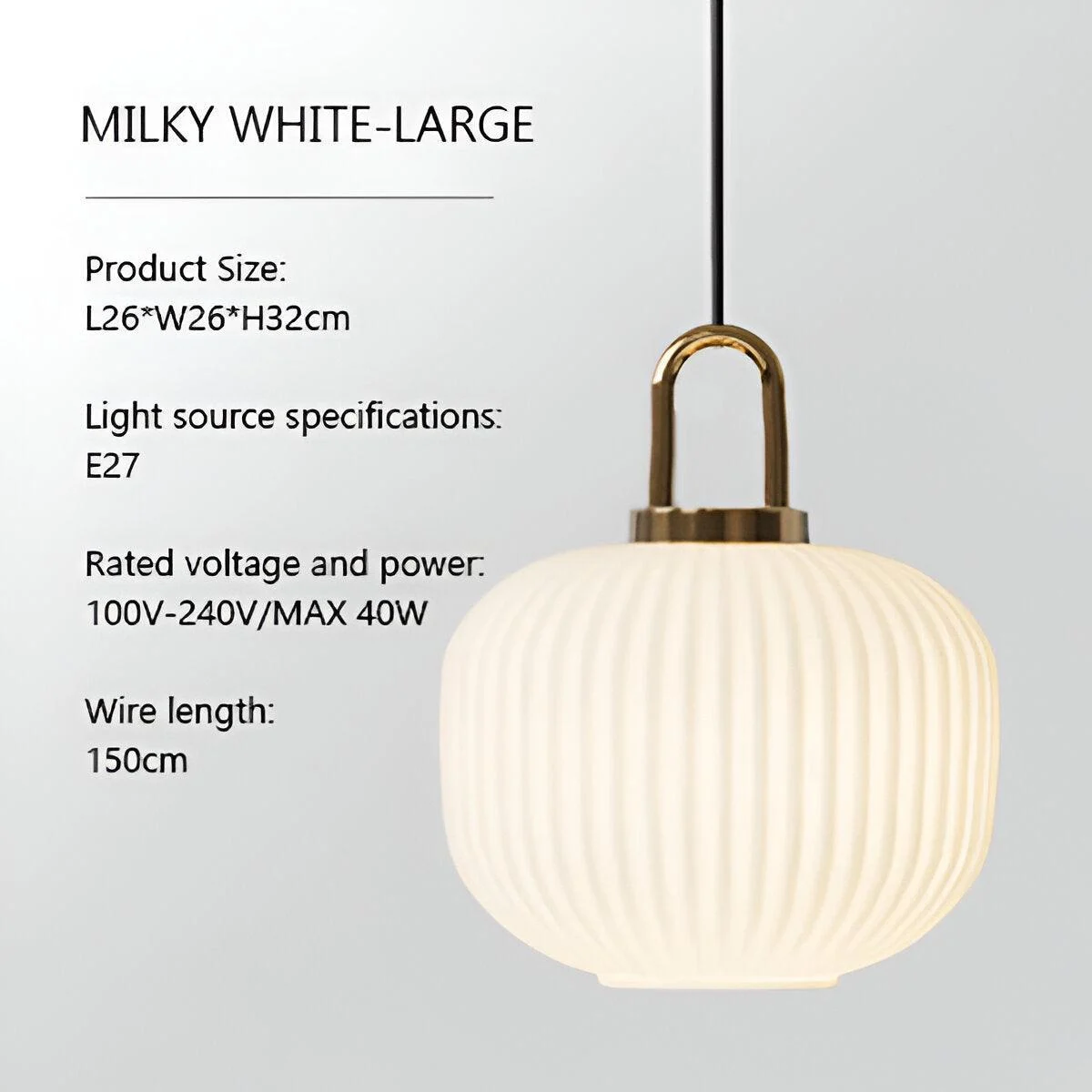 ClaChic Hanging Lamp - White & Gold Nordic Ribbed Glass Pendant Light -  - #tag1#