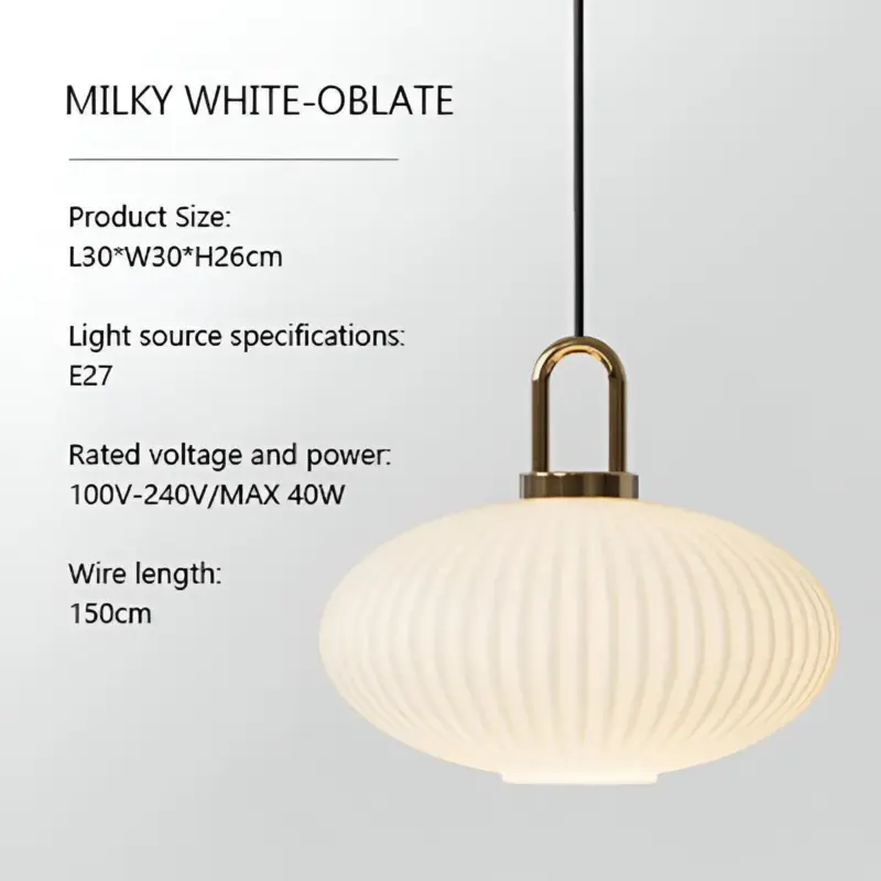 ClaChic Hanging Lamp White Gold Nordic Ribbed Glass Pendant Light tag1
