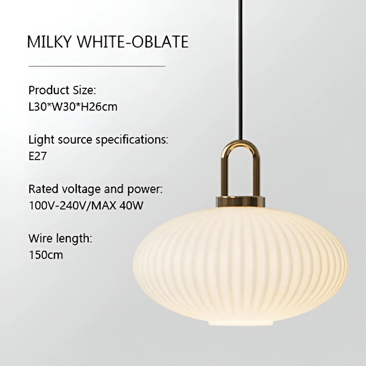 ClaChic Hanging Lamp - White & Gold Nordic Ribbed Glass Pendant Light -  - #tag1#