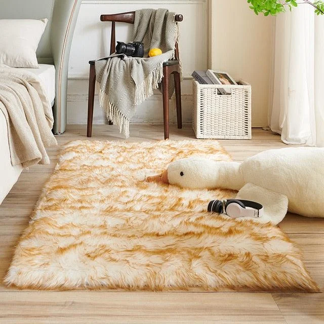 Classic Color Red Black Plush Rugs Long Hair Carpet Mat Floor Living Room -