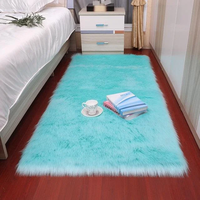Classic Color Red Black Plush Rugs Long Hair Carpet Mat Floor Living Room -