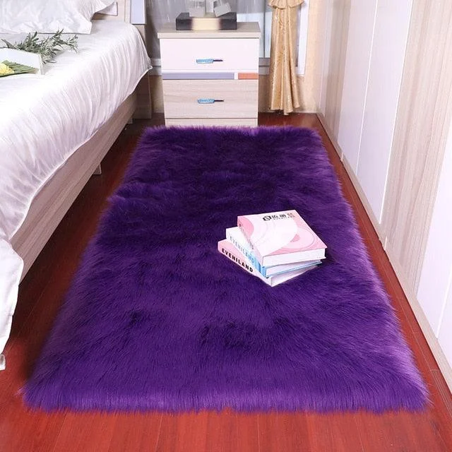 Classic Color Red Black Plush Rugs Long Hair Carpet Mat Floor Living Room -