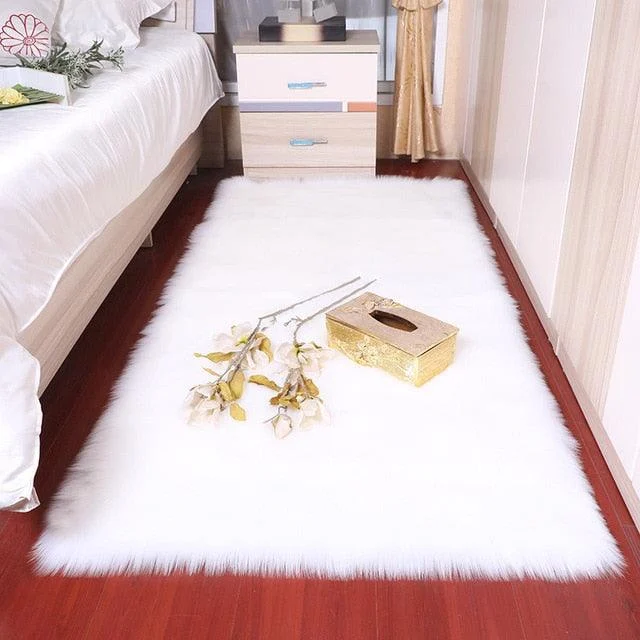 Classic Color Red Black Plush Rugs Long Hair Carpet Mat Floor Living Room -