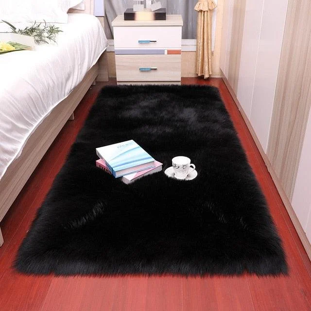 Classic Color Red Black Plush Rugs Long Hair Carpet Mat Floor Living Room -