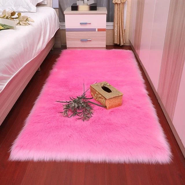 Classic Color Red Black Plush Rugs Long Hair Carpet Mat Floor Living Room -