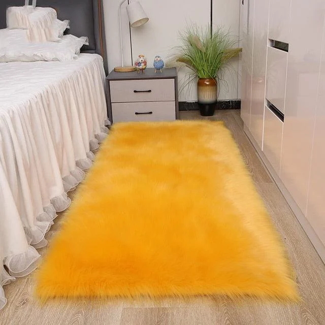 Classic Color Red Black Plush Rugs Long Hair Carpet Mat Floor Living Room -