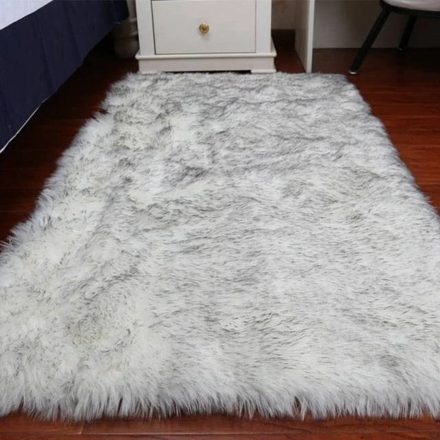 Classic Color Red Black Plush Rugs Long Hair Carpet Mat Floor Living Room -