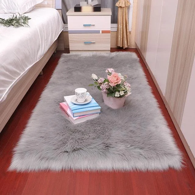 Classic Color Red Black Plush Rugs Long Hair Carpet Mat Floor Living Room -