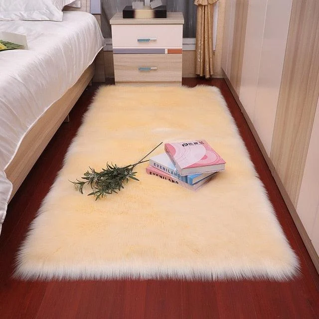 Classic Color Red Black Plush Rugs Long Hair Carpet Mat Floor Living Room -