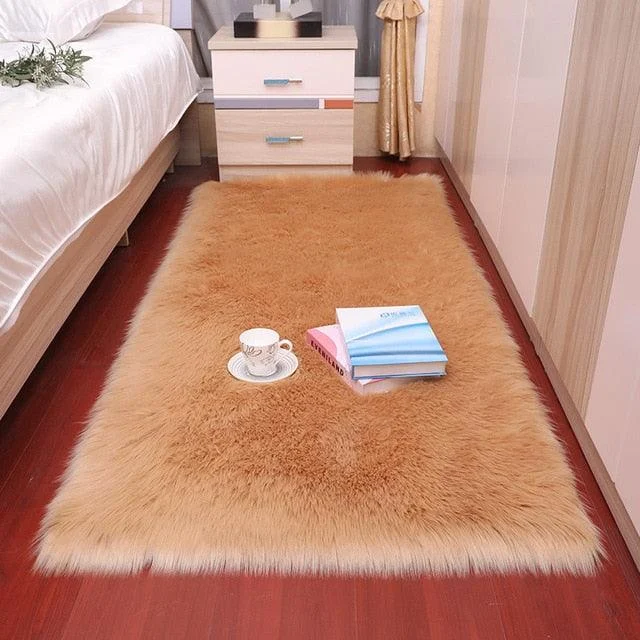 Classic Color Red Black Plush Rugs Long Hair Carpet Mat Floor Living Room -