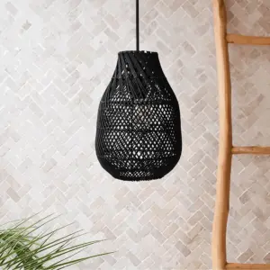 Classic Farmhouse Black Wicker Handwoven Pendant Light