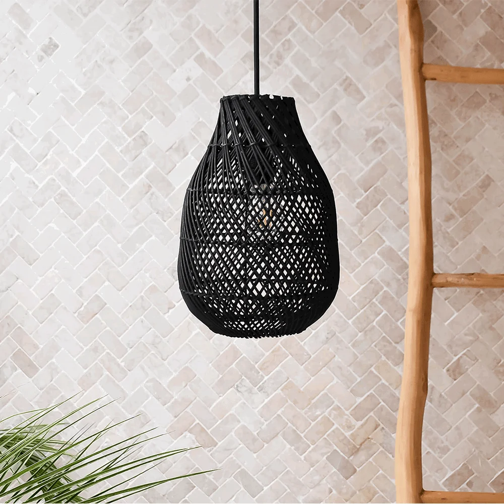 Classic Farmhouse Black Wicker Handwoven Pendant Light -  - #tag1#