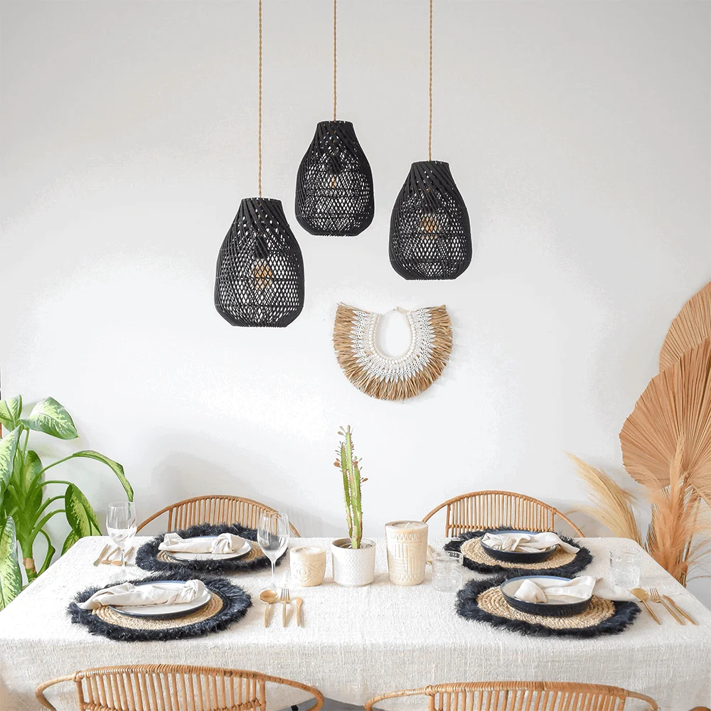 Classic Farmhouse Black Wicker Handwoven Pendant Light -  - #tag1#