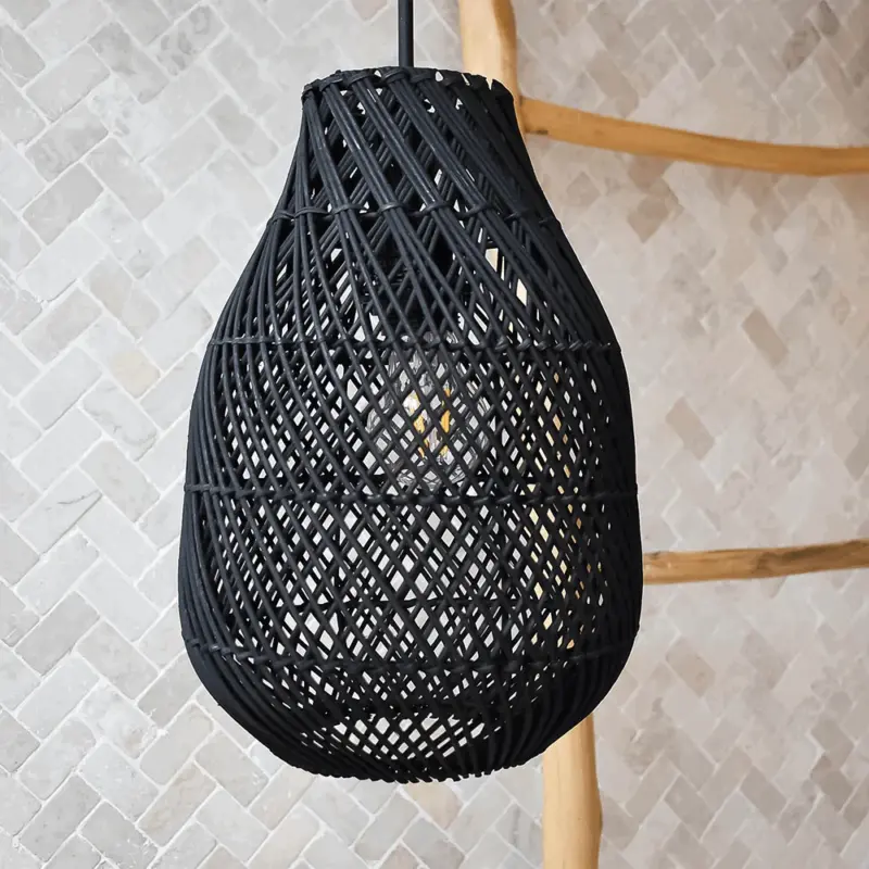 Classic Farmhouse Black Wicker Handwoven Pendant Light tag1