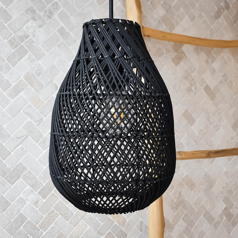 Classic Farmhouse Black Wicker Handwoven Pendant Light -  - #tag1#