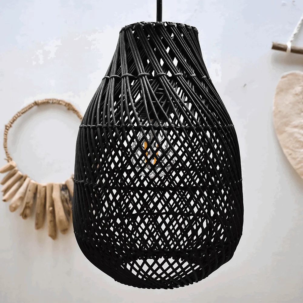 Classic Farmhouse Black Wicker Handwoven Pendant Light -  - #tag1#