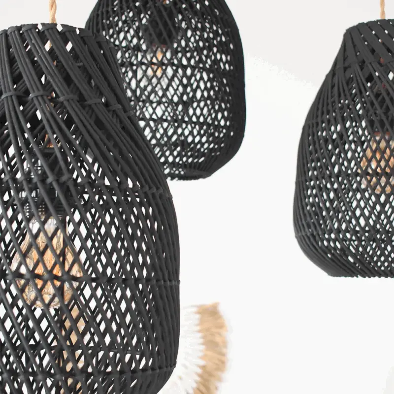 Classic Farmhouse Black Wicker Handwoven Pendant Light tag1