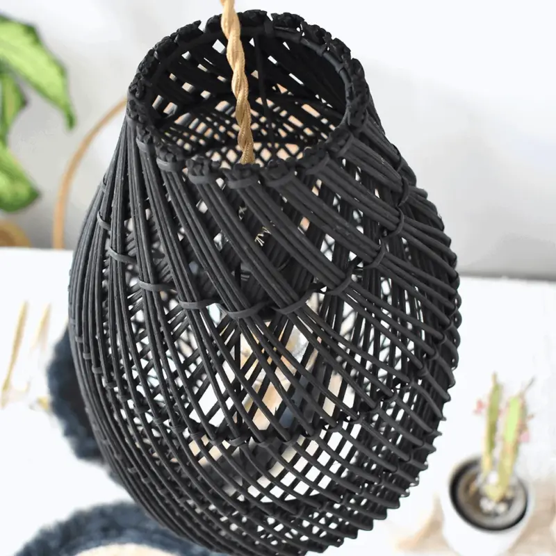 Classic Farmhouse Black Wicker Handwoven Pendant Light tag1