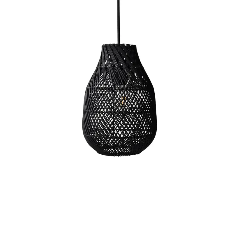 Classic Farmhouse Black Wicker Handwoven Pendant Light tag1