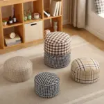 Classic Round Check Pattern Living Room Stool tag1