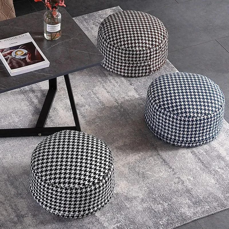 Classic Round Check Pattern Living Room Stool -  - #tag1#