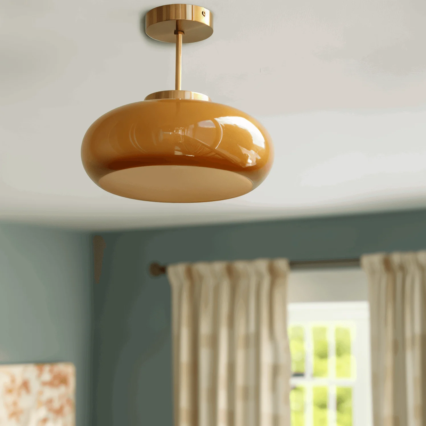 Classic Yellow Vintage Ceiling Light - Retro Semi Flush Mount Lights -  - #tag1#