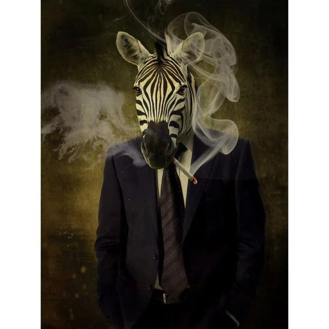 Classy Zebra in Suit Poster | Wall Art Posters And Prints Animal Wearing a Hat Canvas Painting -  - #tag1#