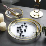 Clear Glass Gold Stroke Tableware Charger Plate Transparent Glass Dinner Cake Food Dessert Plate Bowl Set c2d37d32 46b2 4dd2 a84b b16fb35227f3