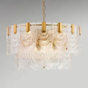 Clear Crystal Drop Pendant Lamp in Brass