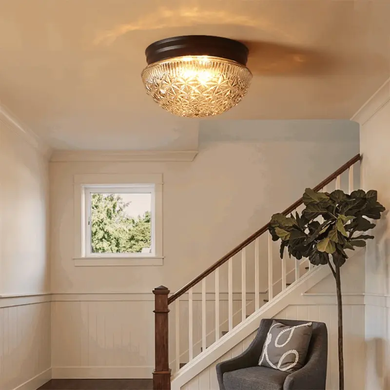 Clear Ribbed Glass Ceiling Lamp for Bedroom tag1