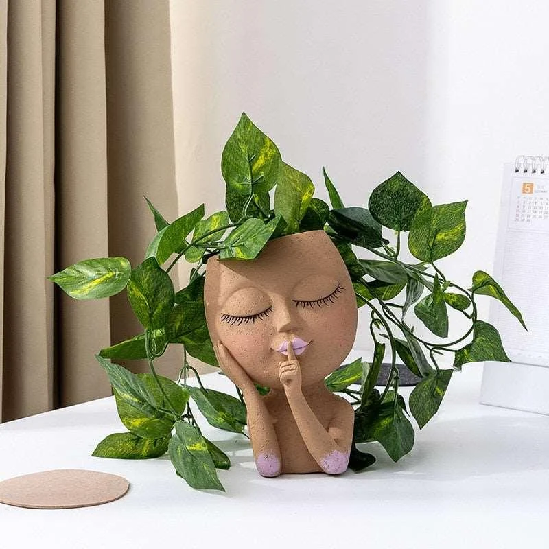 Closed Eyes Face Planter Pot - 