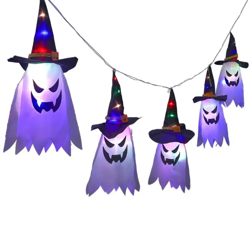 Cloth Art Ghost Halloween String Lights tag1