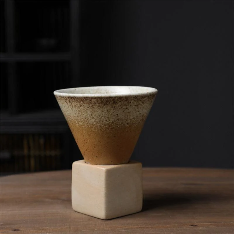 Coarse Pottery Coffee Mug with Base Conical Couture Cup & Base Set -  - #tag1#