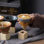 Coarse Pottery Coffee Mug with Base Conical Couture Cup Base Set tag1