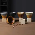 Coarse Pottery Coffee Mug with Base Conical Couture Cup Base Set tag1