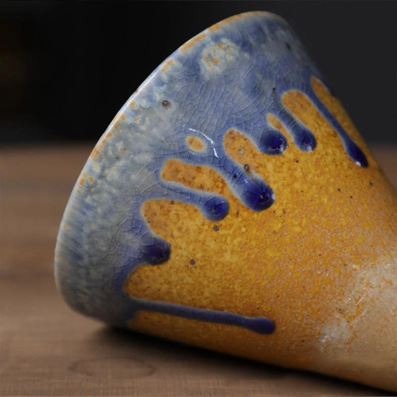 Coarse Pottery Coffee Mug with Base Conical Couture Cup & Base Set -  - #tag1#