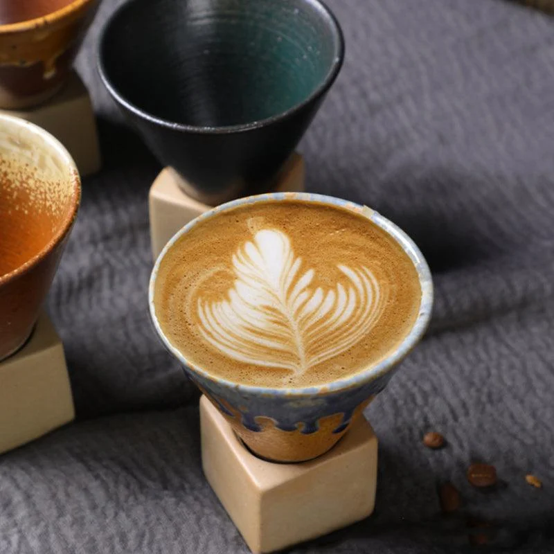 Coarse Pottery Coffee Mug with Base Conical Couture Cup & Base Set -  - #tag1#