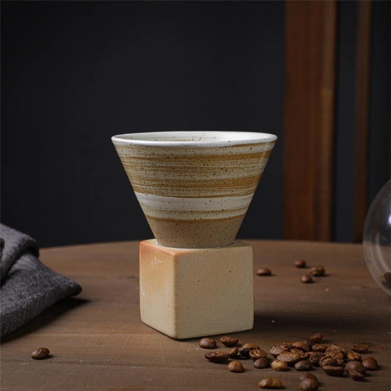Coarse Pottery Coffee Mug with Base Conical Couture Cup & Base Set -  - #tag1#