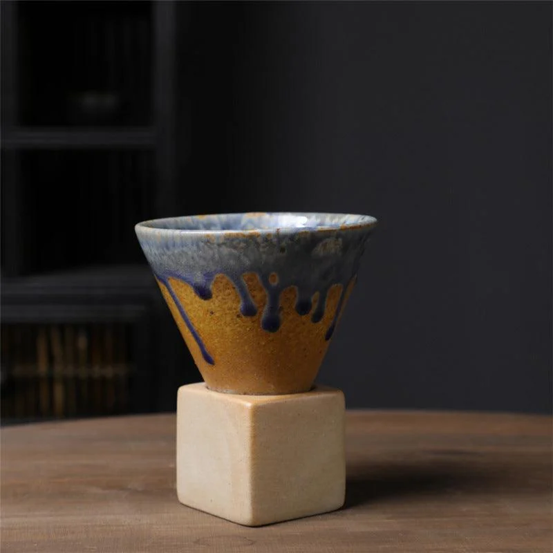 Coarse Pottery Coffee Mug with Base Conical Couture Cup & Base Set -  - #tag1#