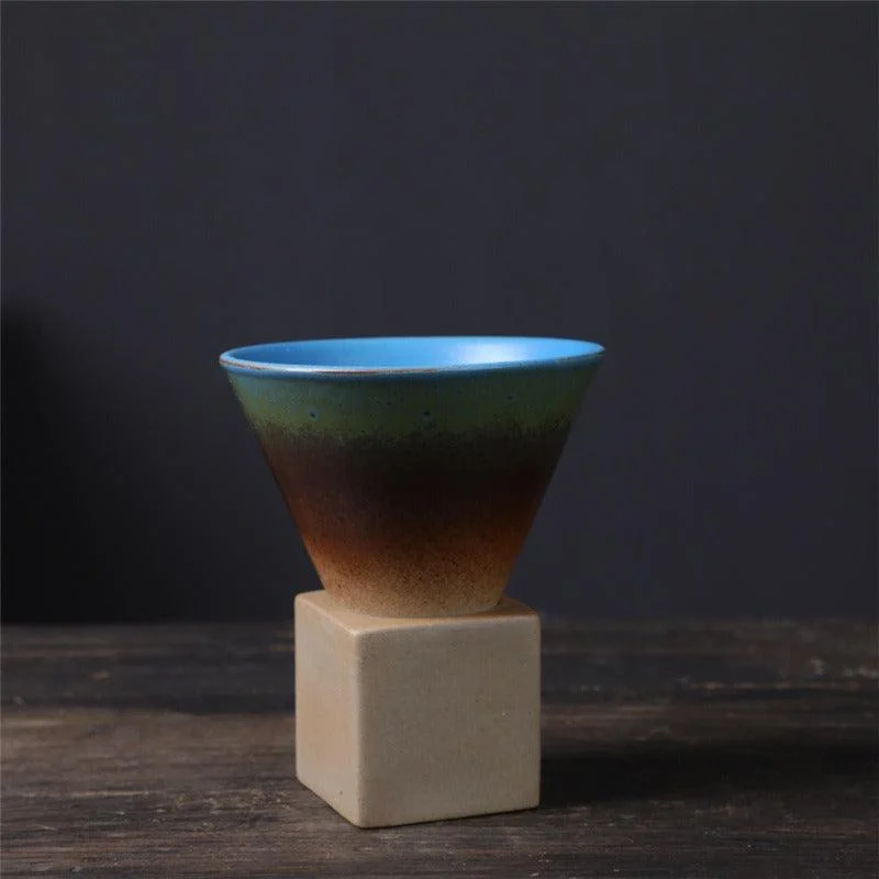 Coarse Pottery Coffee Mug with Base Conical Couture Cup & Base Set -  - #tag1#