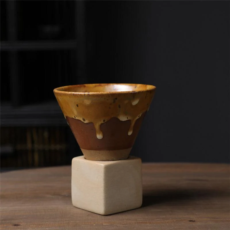 Coarse Pottery Coffee Mug with Base Conical Couture Cup & Base Set -  - #tag1#