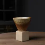 Coarse Pottery Coffee Mug with Base Conical Couture Cup Base Set tag1